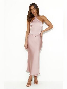 Hello Molly WELCOME STYLE HALTER SATIN MIDI DRESS BLUSH  XS  wedding bridesmaid